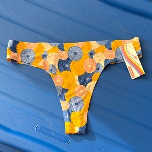 Women's Yellow & Blue Printed Thong Panty - Vibrant Circle Print